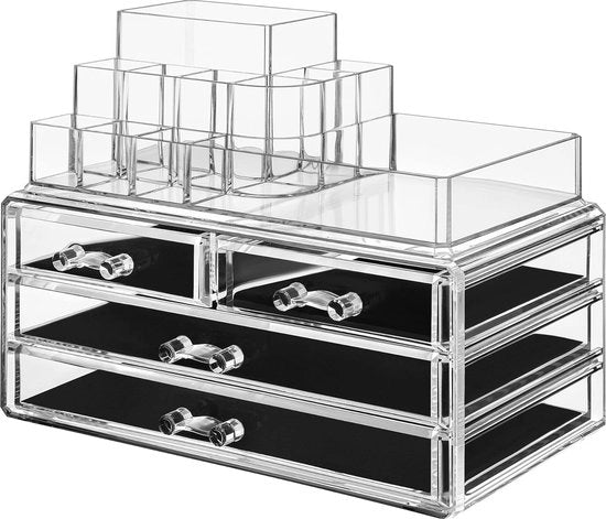 Organizzatore di Make-up Cosmetico con 4 Scomparti e 11 Cestelli - Spazio di Stoccaggio Translucido Fresco per Make-up e Gioielli