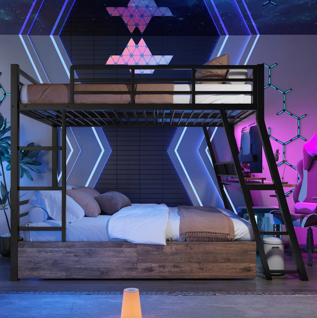 Letto a soppalco 140x200 cm con scrivania, cassetti e LED