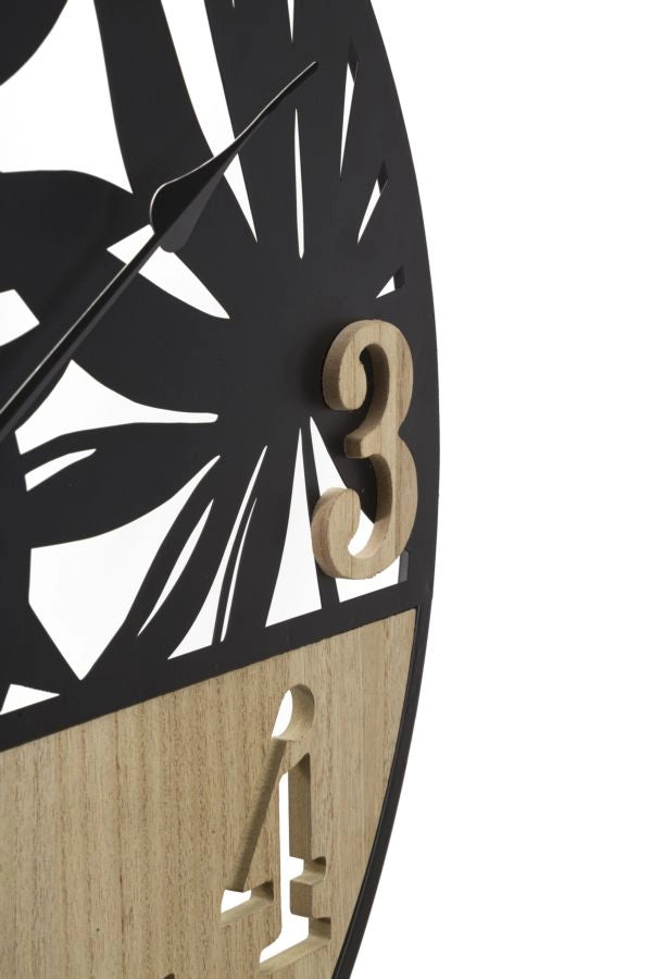 Orologio da Muro Palm 60x2,5x60 cm in Ferro e MDF Nero e Marrone