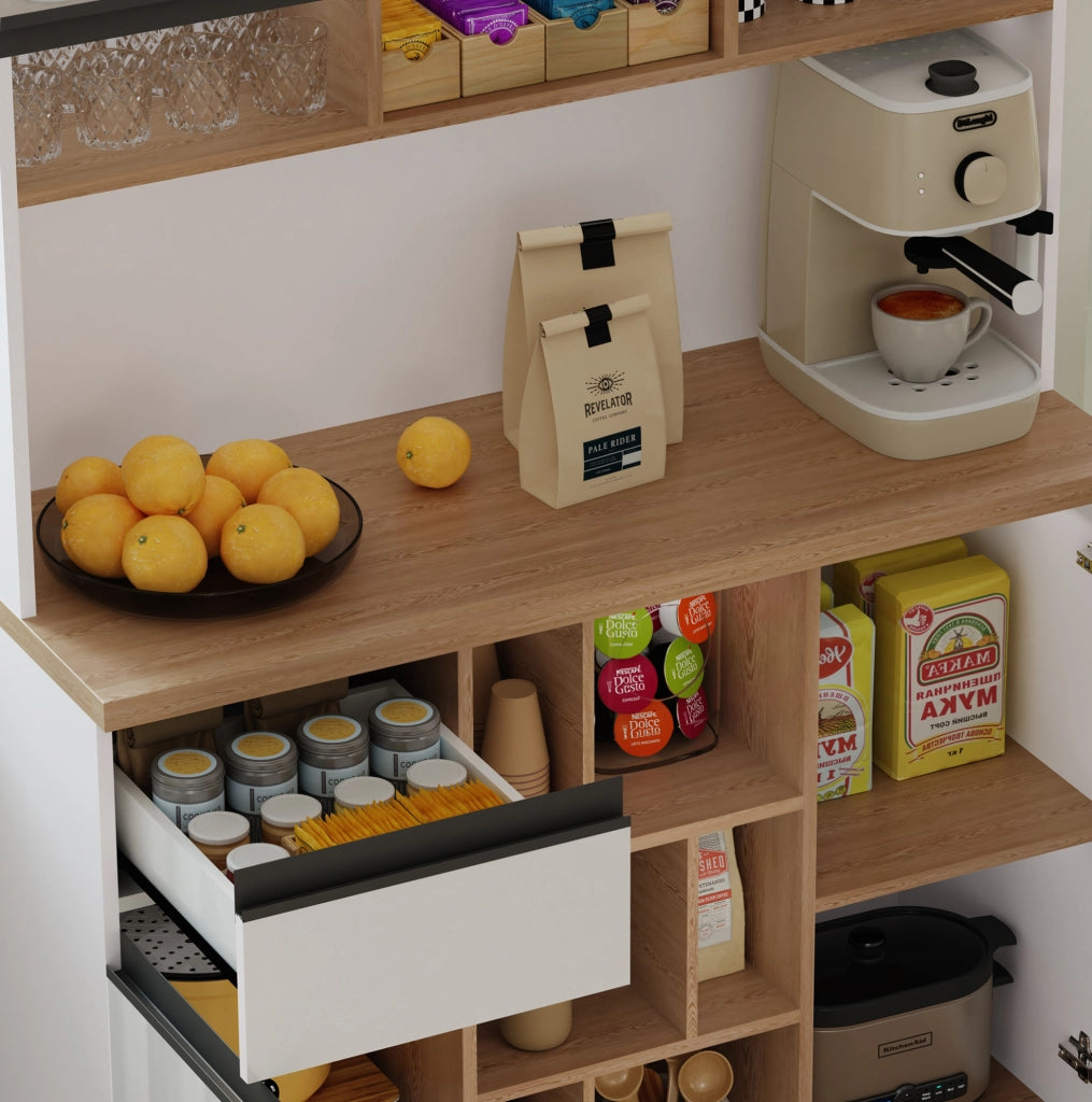 Credenza cucina 105x45x185 cm MDF bianco lucido con vani e ripiani