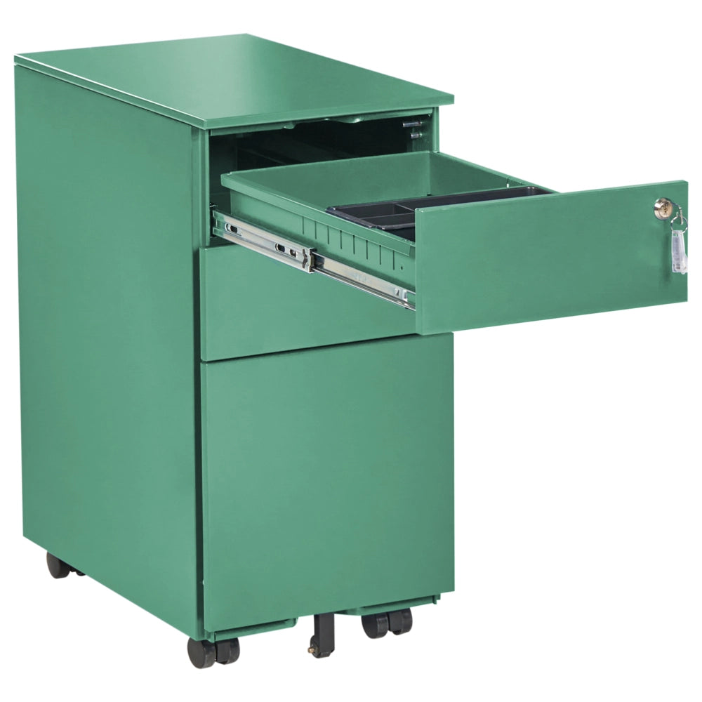 Mobiletto Portaoggetti in Metallo rosso con 3 Cassetti con serratura a chiave e ruote industriali moderno Home Office Garage