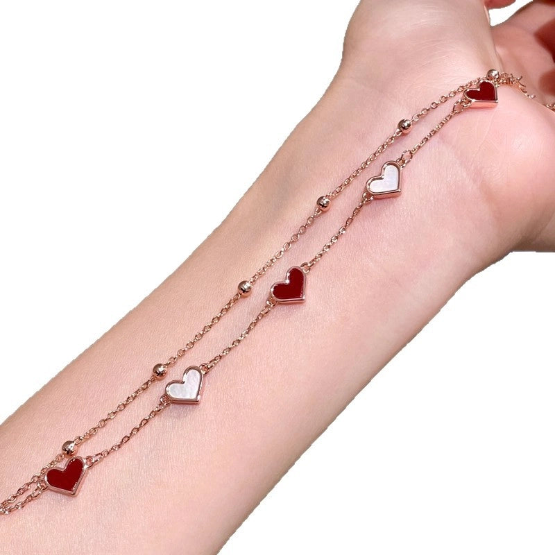 Bracciale a doppio strato con cuore in madreperla