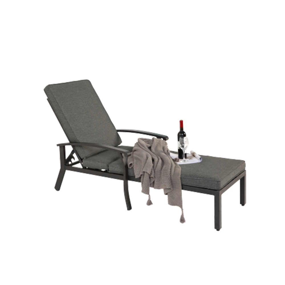 Chaise longue da giardino regolabile - Xylo - Cuscino grigio impermeabile