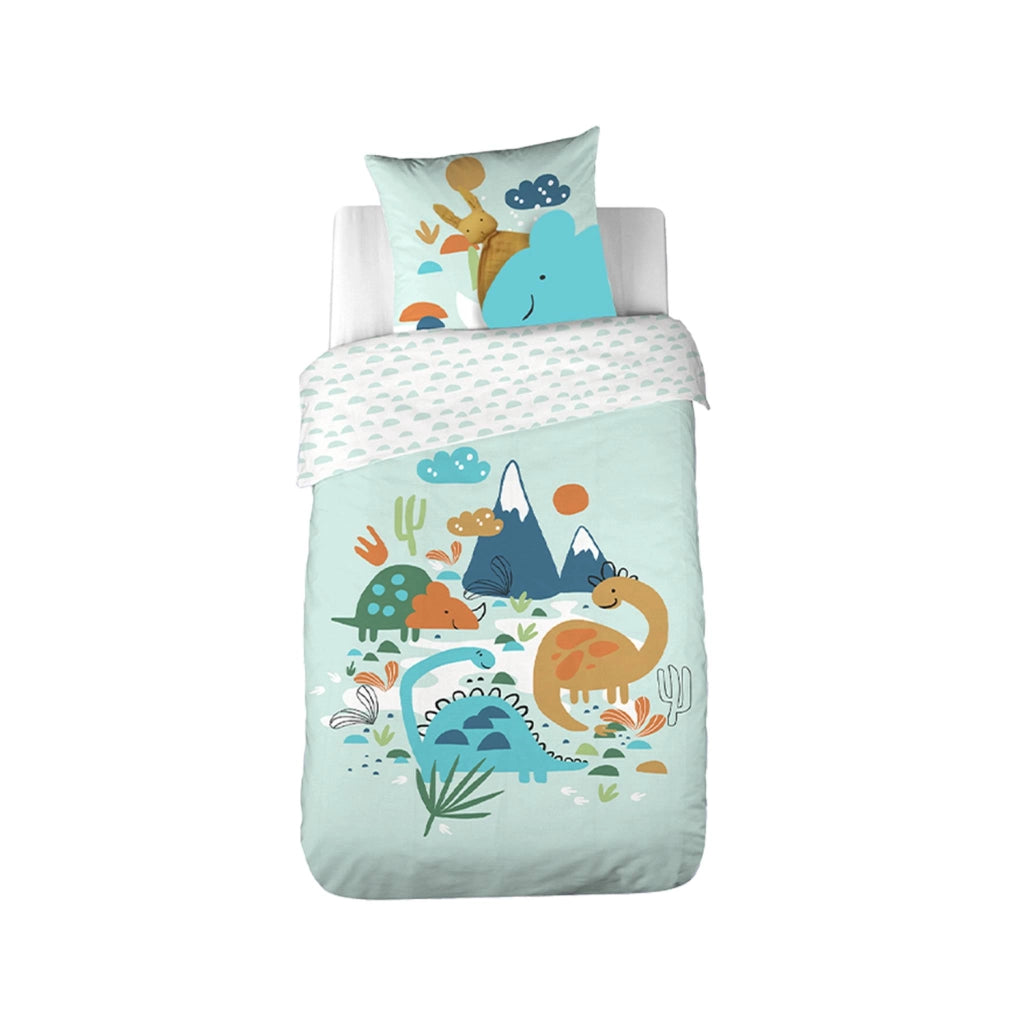 Set biancheria da letto in cotone reversibile stampata con dinosauri