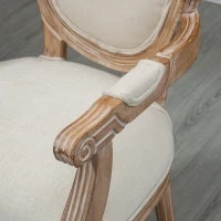 Sedia da Salotto Stile Classico Imbottita con Rivestimento in Tessuto, 56x56x96cm, Bianco Crema