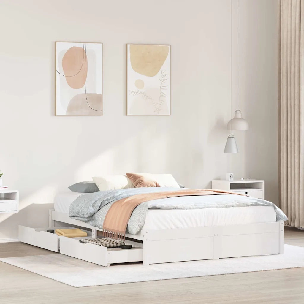 Letto senza Materasso-Struttura Letto Bianco 140x190 cm Legno Massello di Pino 195375
