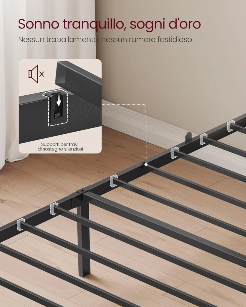 VASAGLE Struttura Letto Singolo, 90 x 200 cm, con Testiera Imbottita, Telaio del Letto, Doghe in Acciaio, Regge fino a 250 kg, Montaggio Facile, Grigio Tortora RMB972G01