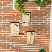 Set di 3 Casette per Pipistrelli in Legno di Abete per Esterni, 25x6x37.5 cm, Legno Naturale