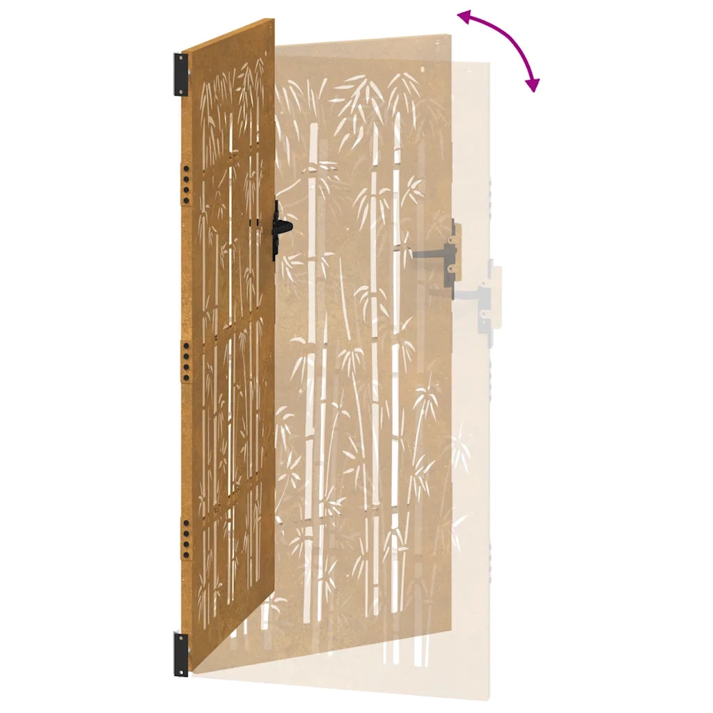Cancello da giardino 85x175 cm in acciaio Corten e design in bambù 153236