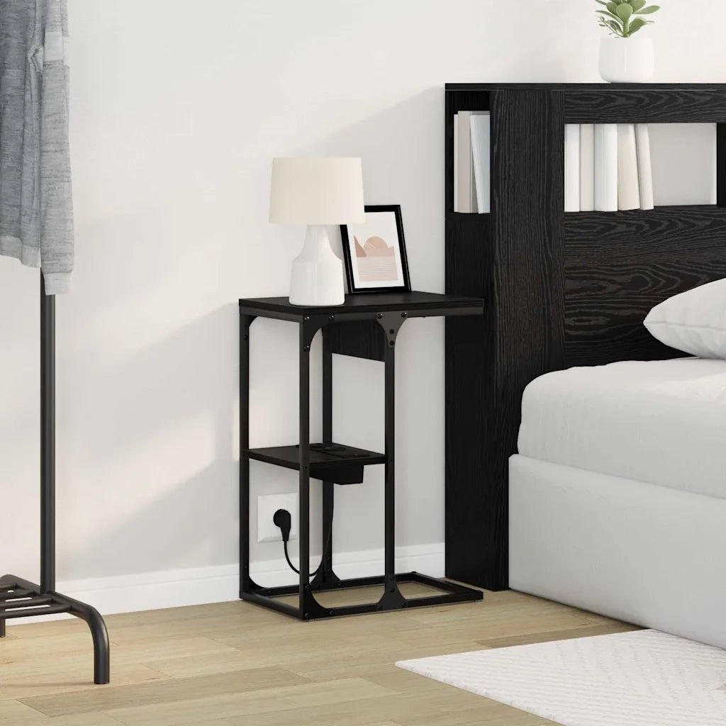 Comodino | Armadio da Notte | Mobiletto da notte Rovere Nero 41,5 x 26 x 60,5 cm