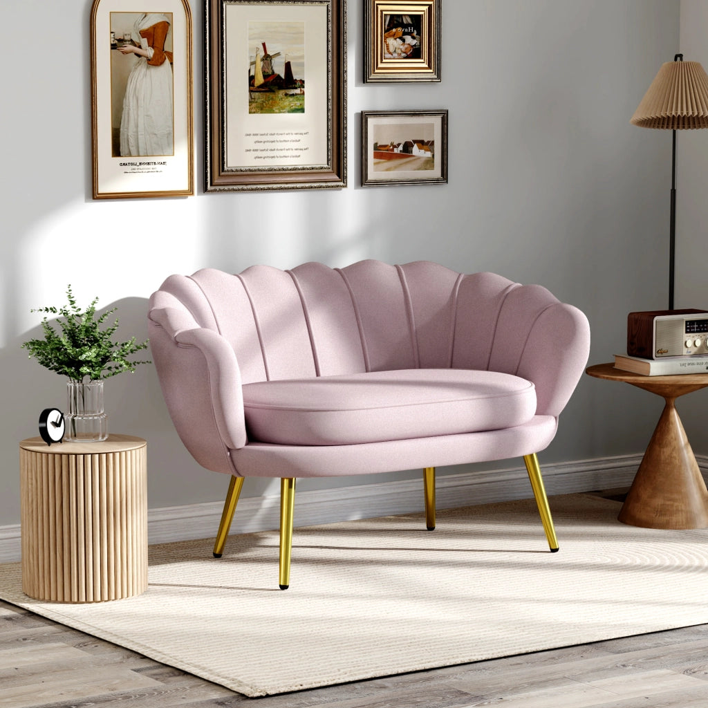 Divanetto 2 Posti in Tessuto Velluto e Metallo ¨C Zephmum ¨C Rosa 130x77x77 cm