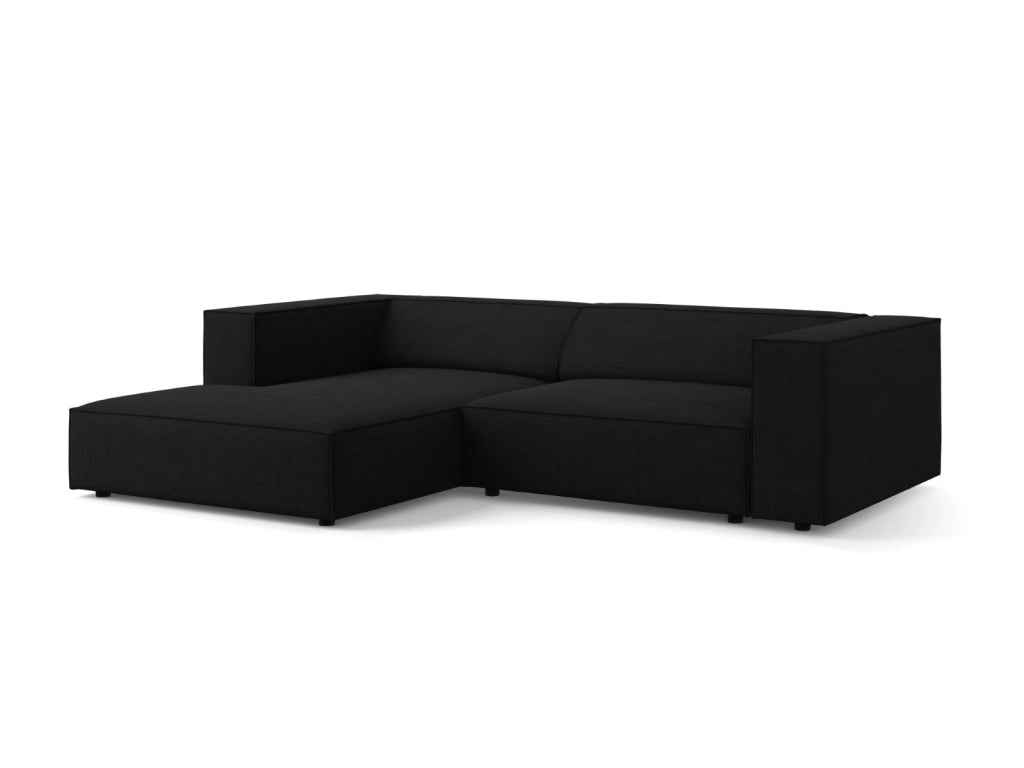 Cosmopolitan Design - Divano angolare sinistro "Arendal" 3 posti in ciniglia con effetto a coste nero 