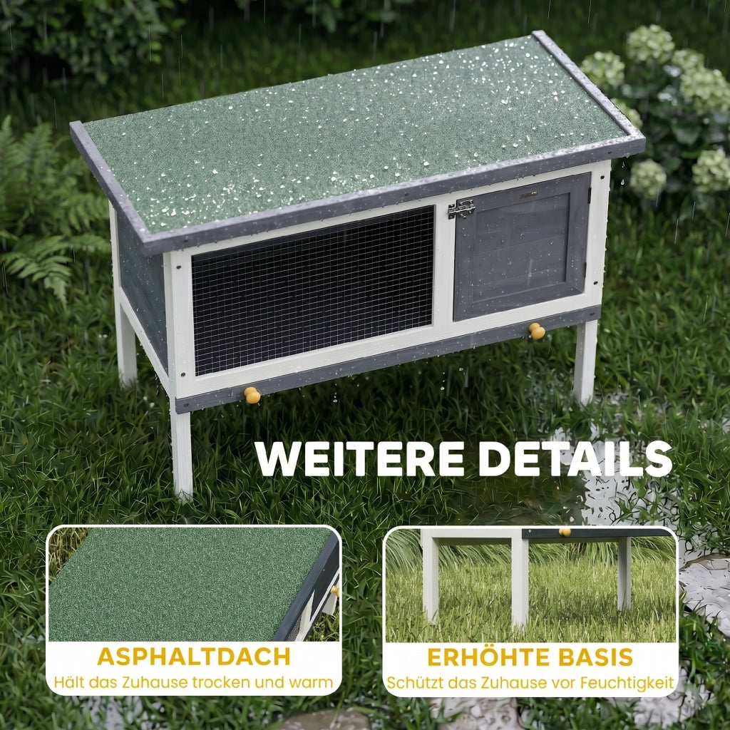 Casetta per conigli rialzata in legno con tetto apribile e cassetto estraibile ¨C Xylo ¨C 90x45x65 cm Grigio