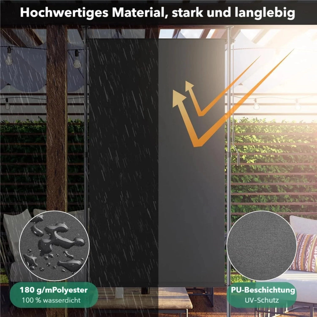 Tenda da sole verticale con morsetto, 150 x 310 cm, tenda da sole verticale allungabile, senza forature,con manovella, protezione solare dal vento, per balcone, giardino,terrazza