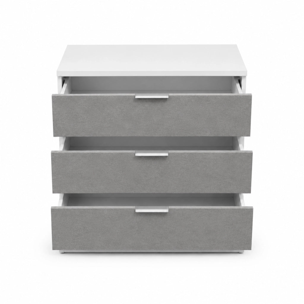 Comò Moderno 3 Cassetti Cassettiera Salvaspazio Senza Piedi Mobile Per Camera Da Letto Studio E Lavanderia 77 X 38 X 80 Cm Bianco E Grigio Cemento