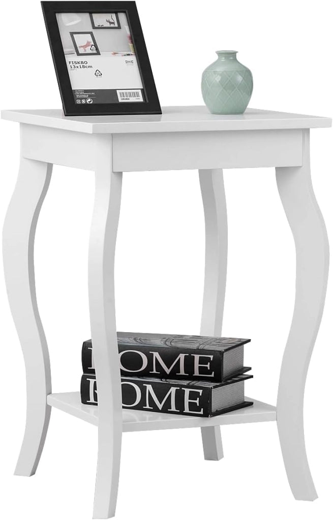 Comodino, Comodino da Divano a 2Livelli, Tavolino per la Camera da Letto, Capacità di peso di 17 kg, 40 x 40 x 60 cm (2, bianco)