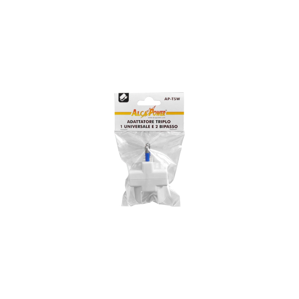 Alcapower Adattatore Triplo 16A Presa 2 Bipasso e 1 Universale Bianco, Design Compatto e Sicuro per Connessioni Multiple Elettriche Domestiche