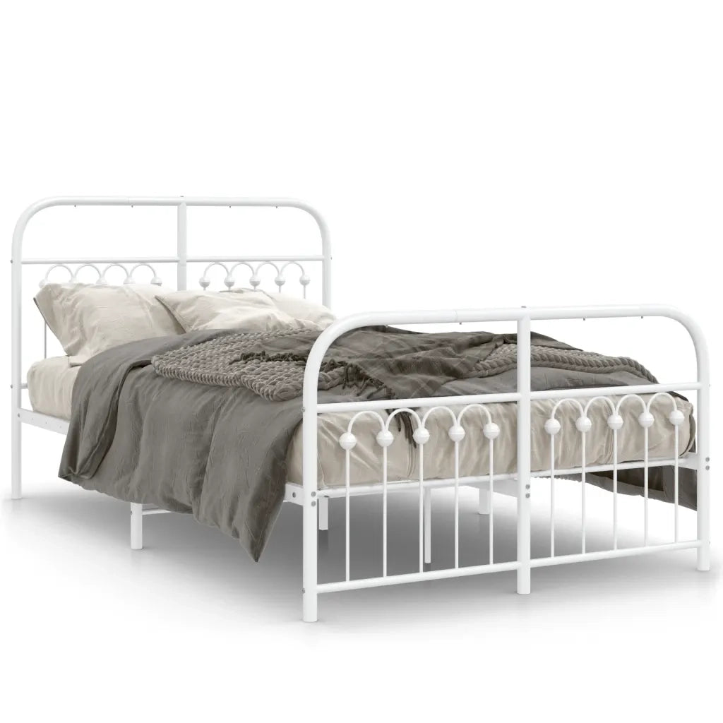 Letto matrimoniale | Letto per adulti | Giroletto con Testiera e Pediera Metallo Bianco 120x190 cm