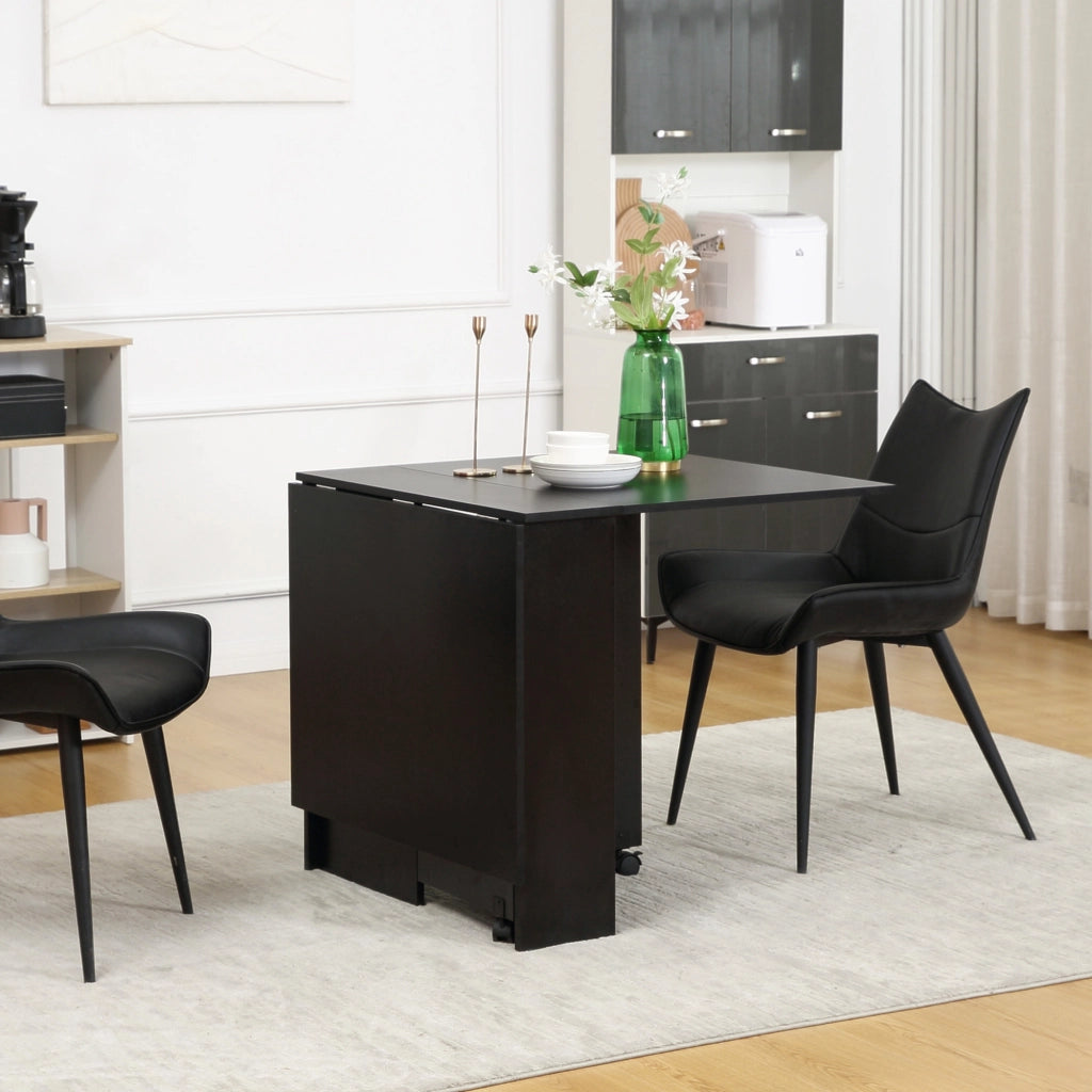 EasyComfort Tavolo Pieghevole in Legno per 4-6 Persone con Ruote, 75x140x74cm, Nero