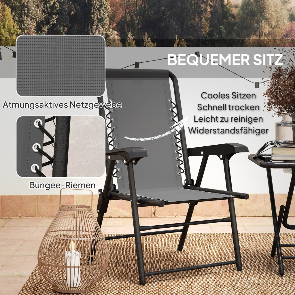 Set bistrot in acciaio a 3 pezzi: robusto; tavolo pieghevole + portatazze + sedie; grigio scuro