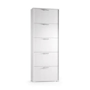 Scarpiera Amigo, Mobile multiuso da ingresso con 5 ante a ribalta, Armadietto portascarpe moderno, Made in Italy, Cm 67x18h184, Bianco