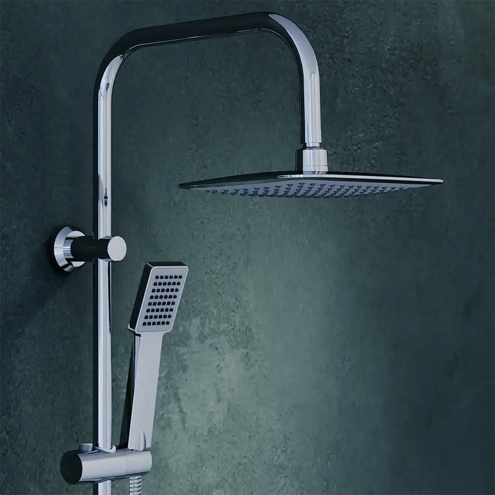 Colonna doccia in acciaio inox con deviatore a due vie e soffione 19x26 cm | Reno