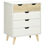 Cassettiera a 5 Cassetti per Camera da Letto con Maniglie Intagliate, 60x40x77.5cm, Bianco e Legno