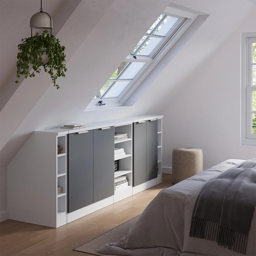 Set di mobili sottotetto Rion Antracite-oro/Bianco 210 cm Set di 5 carcasse armadio profondità 60 cm Vicco