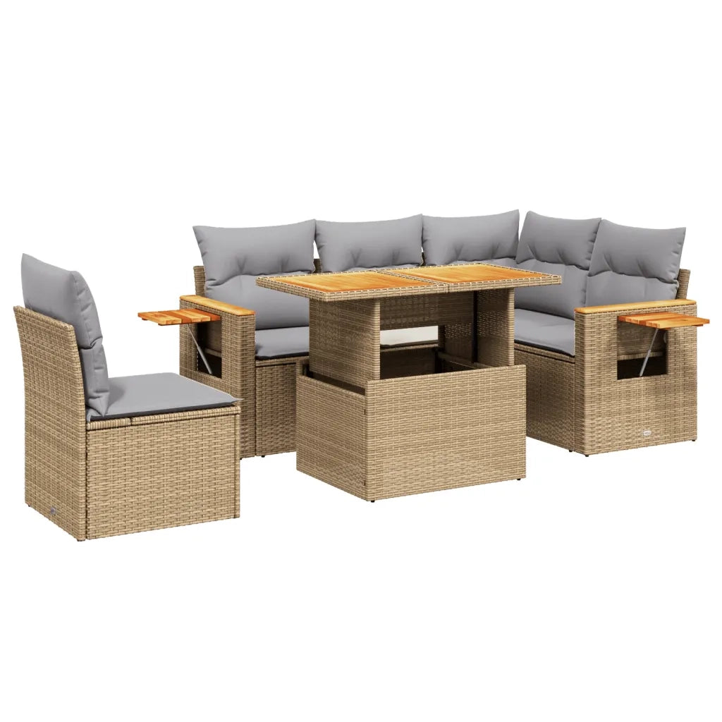 Set Divano da Giardino 6 pz con Cuscini Beige in Polyrattan 3273523
