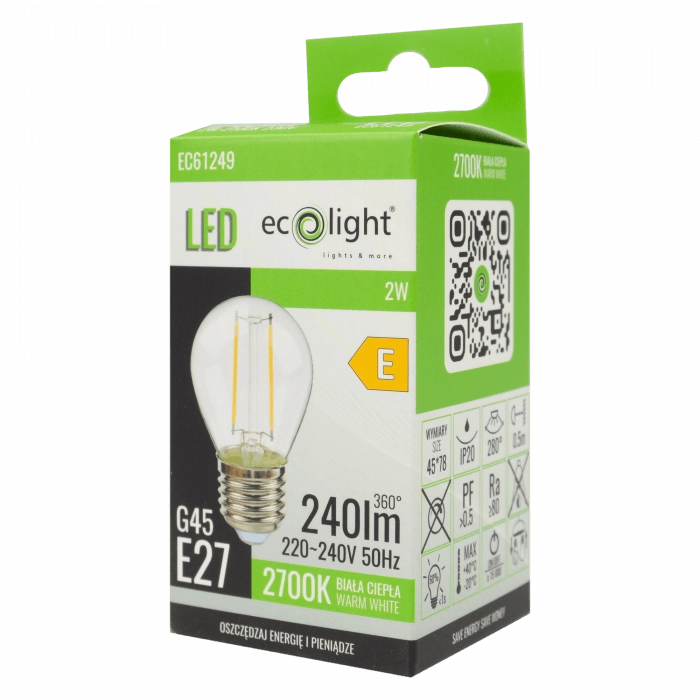 Lampadina LED Filament G45 E27 2W 2700K 240lm Ecolight