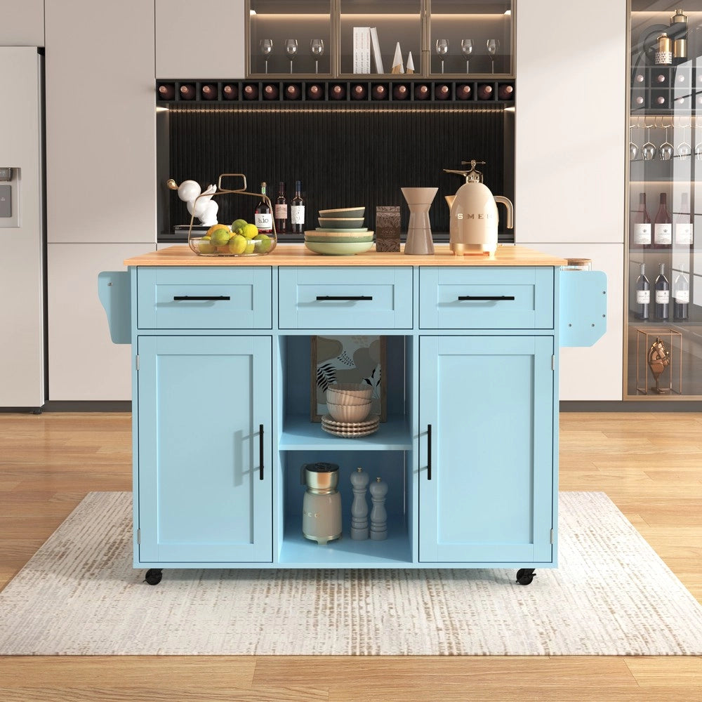 Carrello da Pranzo/Credenza con Piano Pieghevole in Legno Massello ¨C Xylo ¨C Blu, 139x46x91,5 cm