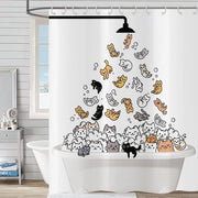 Douchegordino per bambini con disegni divertenti, 150x180 cm, con ganci, materiale acqua-resistente in poliestere lavabile.