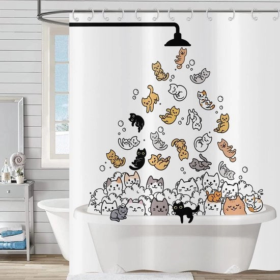 Douchegordino per bambini con disegni divertenti, 150x180 cm, con ganci, materiale acqua-resistente in poliestere lavabile.