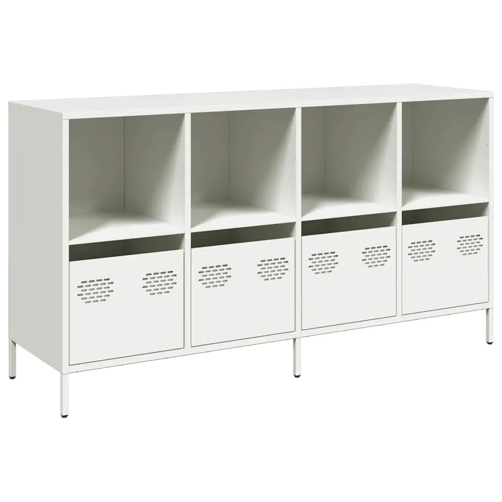 Credenza Bianca 135x39x73,5 cm in Acciaio Laminato a Freddo
