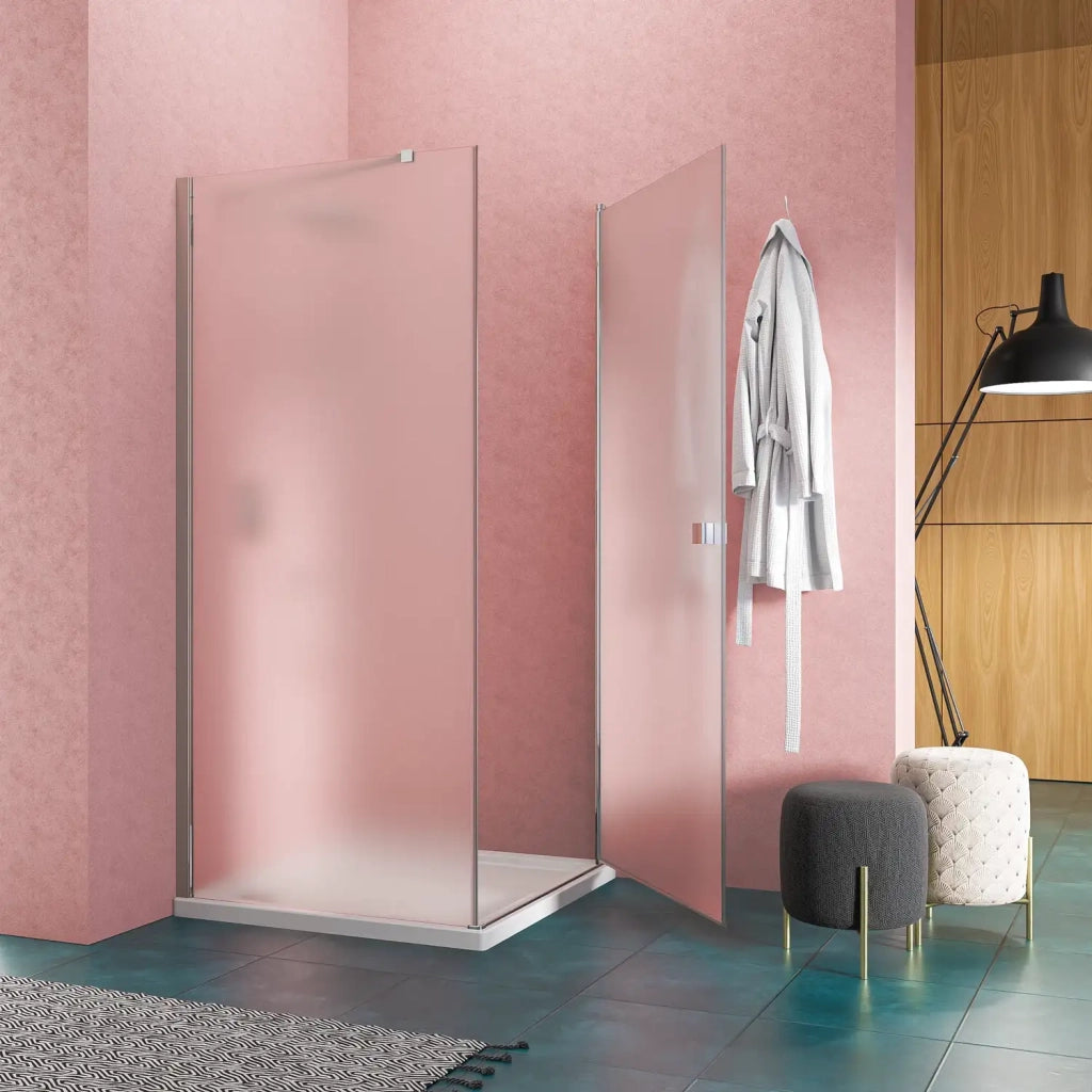 Box doccia angolare 80x70 cm in vetro 6mm opaco con apertura a battente e parete fissa | Holo