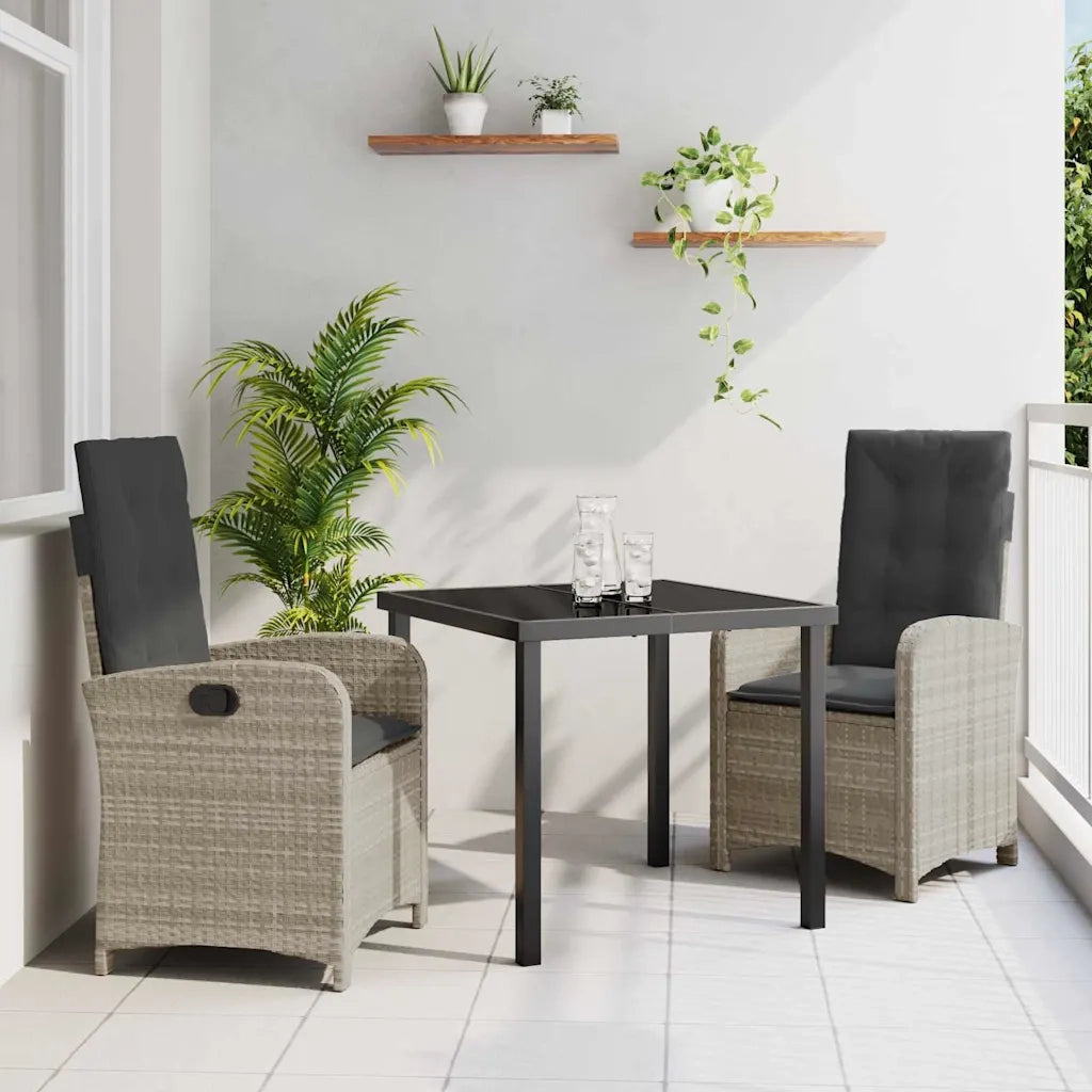 Set da Pranzo per Giardino 3 pcs Grigio chiaro polyrattan