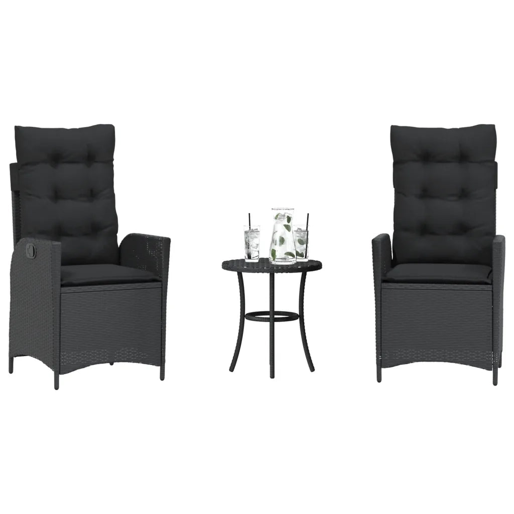 Set da Bistr¨° 3 pz | Set Salotto da Giardino con Cuscini Nero in Polyrattan