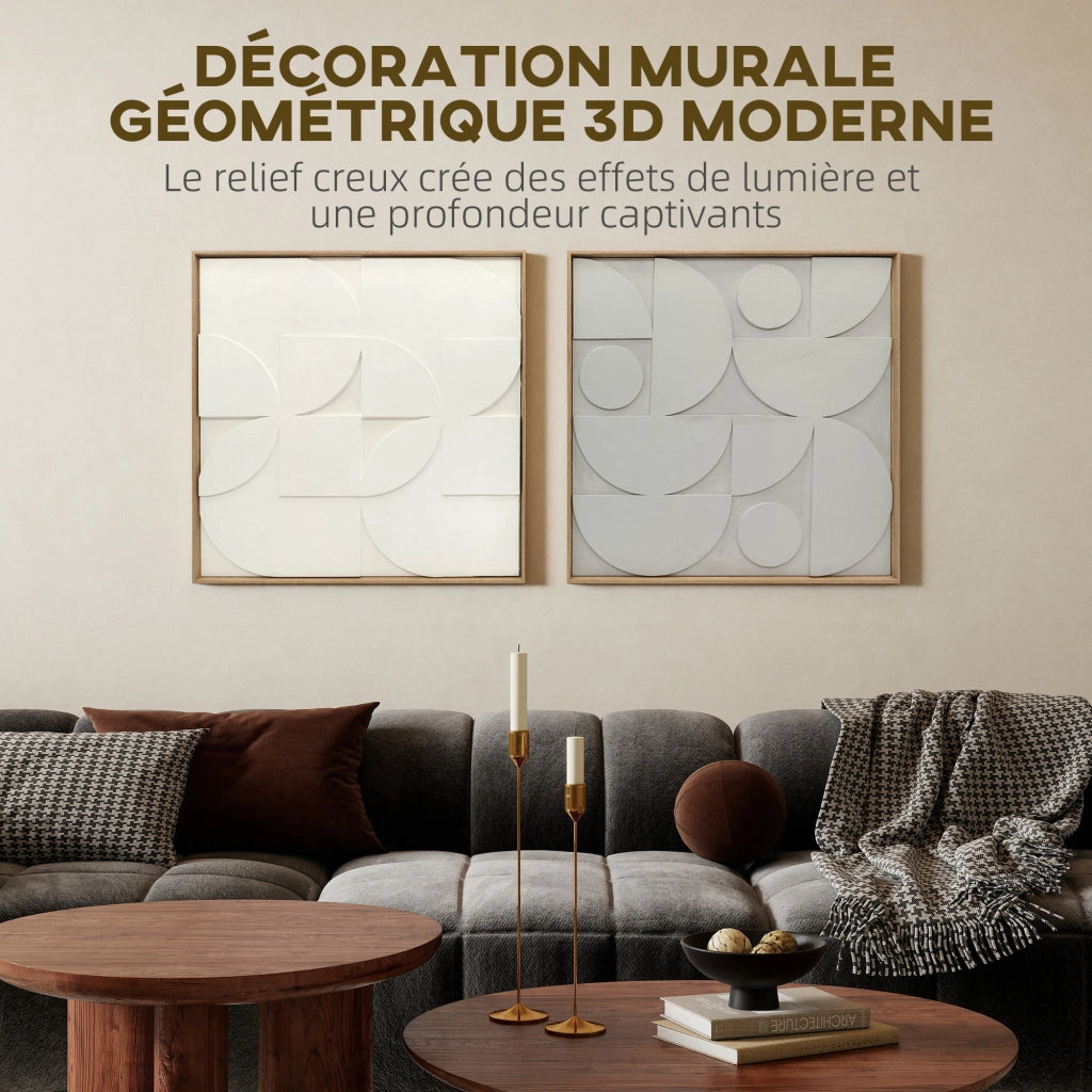 Quadro Decorativo Astratto 3D ¨C Xylo ¨C Legno Geometrico 80x80cm Bianco