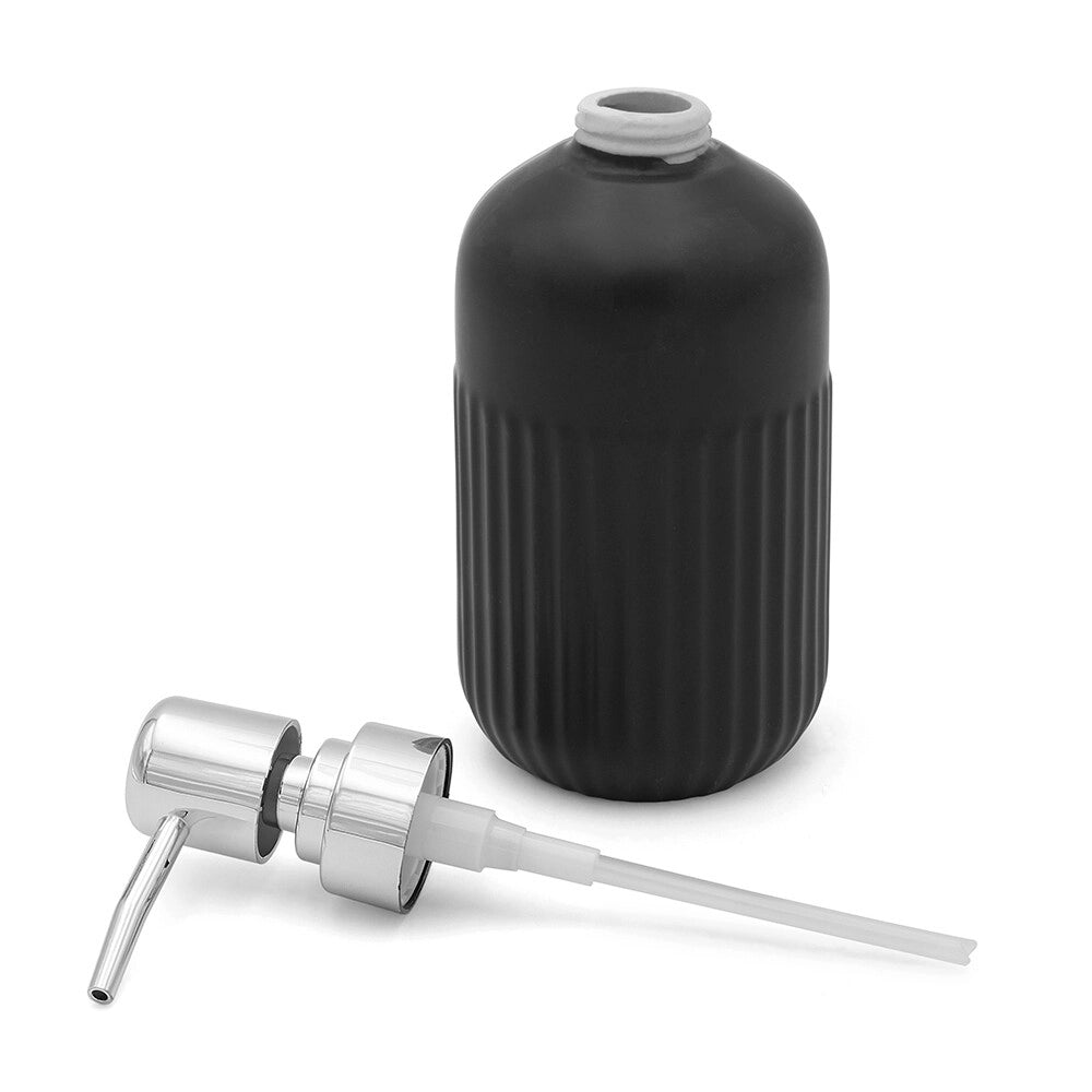 Set accessori bagno in ceramica nera opaca con dispenser sapone e due portaspazzolini Cup