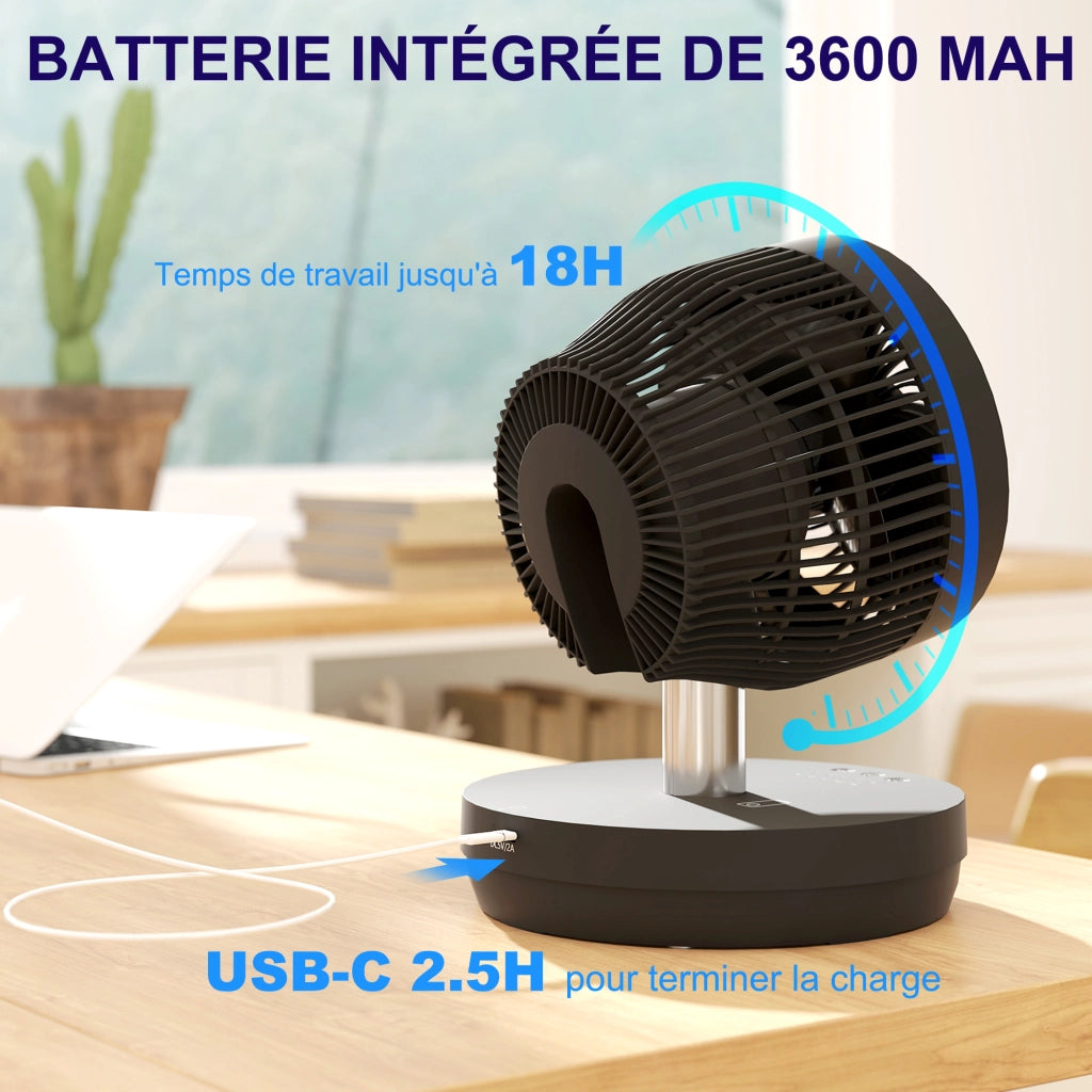 Ventilatore da scrivania con telecomando e batteria ricaricabile USB ¨C zephmum ¨C nero, regolabile in altezza e inclinazione