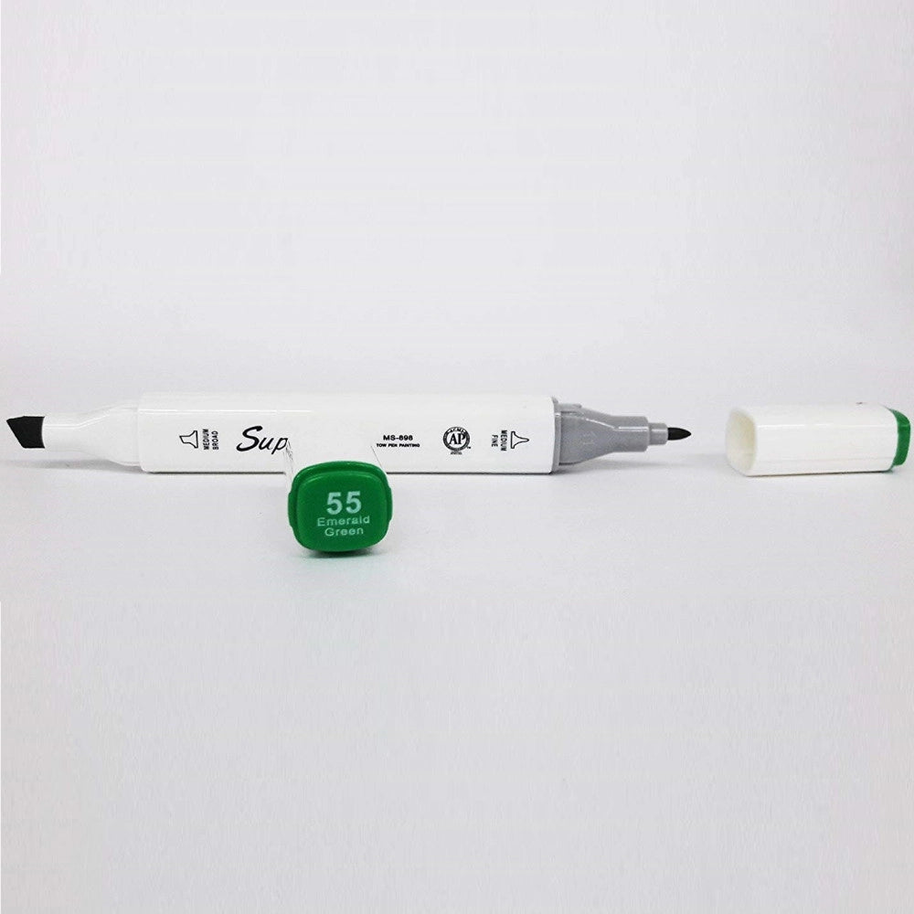 Trade Shop - Pennarello 55 Emerald Green Colorati Doppia Punta Inchiostro Base Olio Colorare -