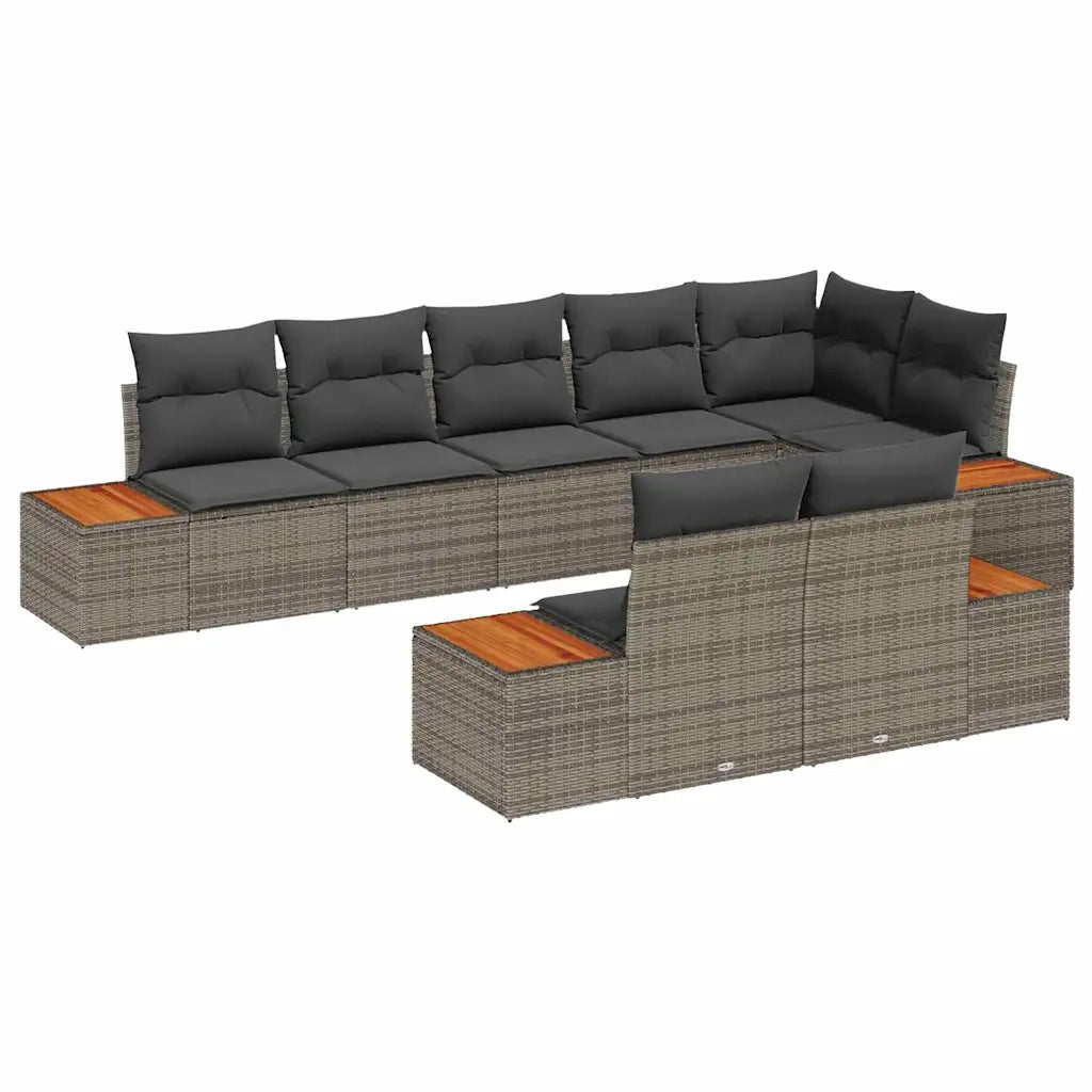 Set Divano da Giardino con cuscino 8 pcs Grigio Polyrattan