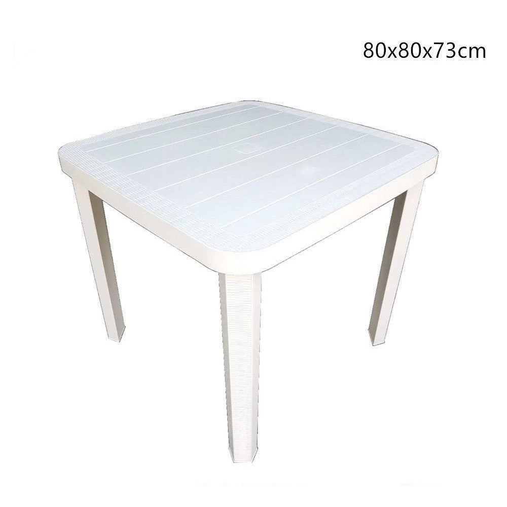 Trade Shop - Tavolo Quadrato Da Giardino Bianco 80x80cm In Plastica Arredo Spazio Esterno 008007 -