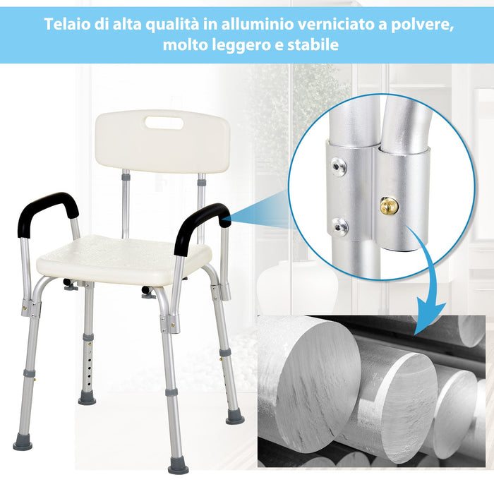 Sedia per Doccia con braccioli - Sedile da vasca con schienale sedia regolabile in altezza