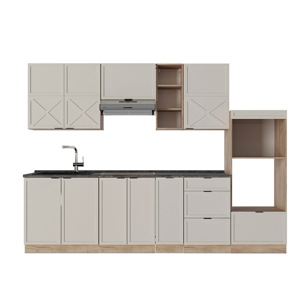 Cucina componibile Fame-Line GrigioBeige/Rovere dorato 280 cm, PL Antracite Vicco