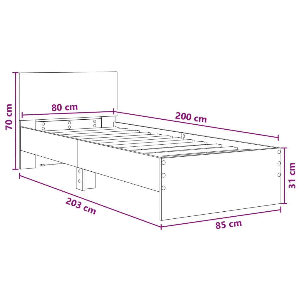 Letto con LED Legno antico 80 x 200 cm Legno ingegnerizzato