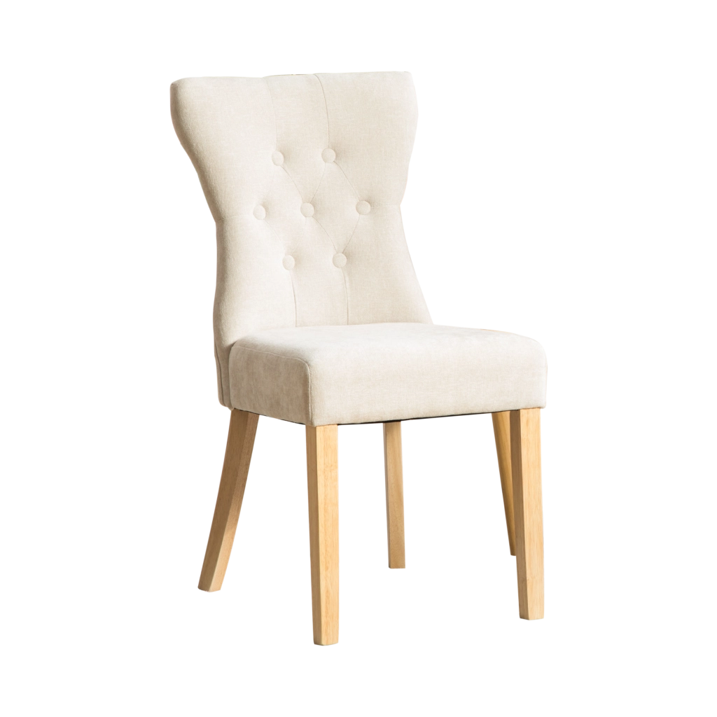 Set di 2 sedie da pranzo, gambe in legno massello, sedute imbottite, tessuto chenille, beige