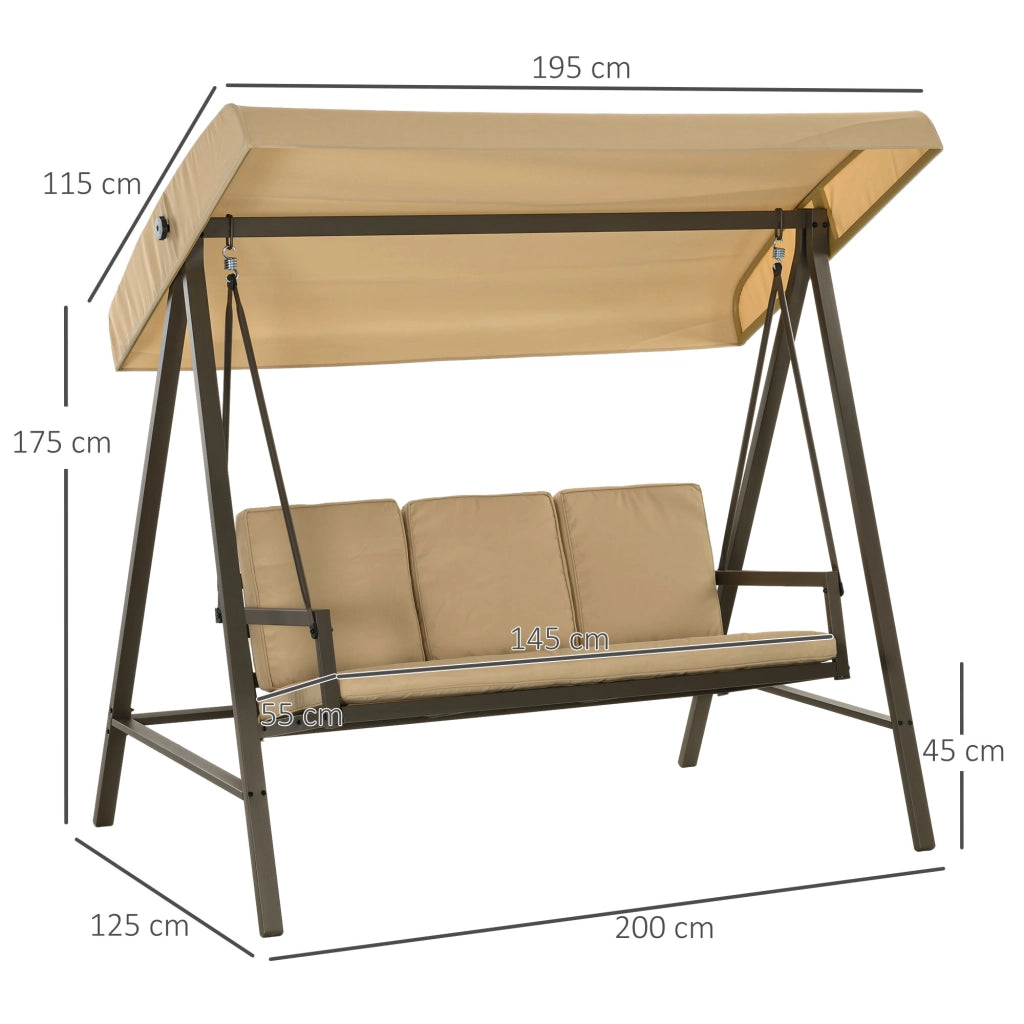 Altalena Da Giardino 3 Posti Con Tetto Orientabile E Cuscini Beige Poliestere Per Esterni