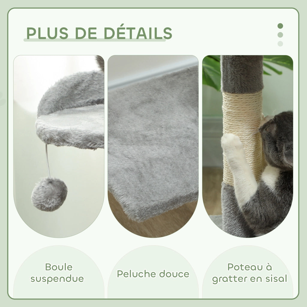 Albero tiragraffi per gatti con piattaforme, tana e corda ¨C zephmum ¨C 40x40x114 cm grigio