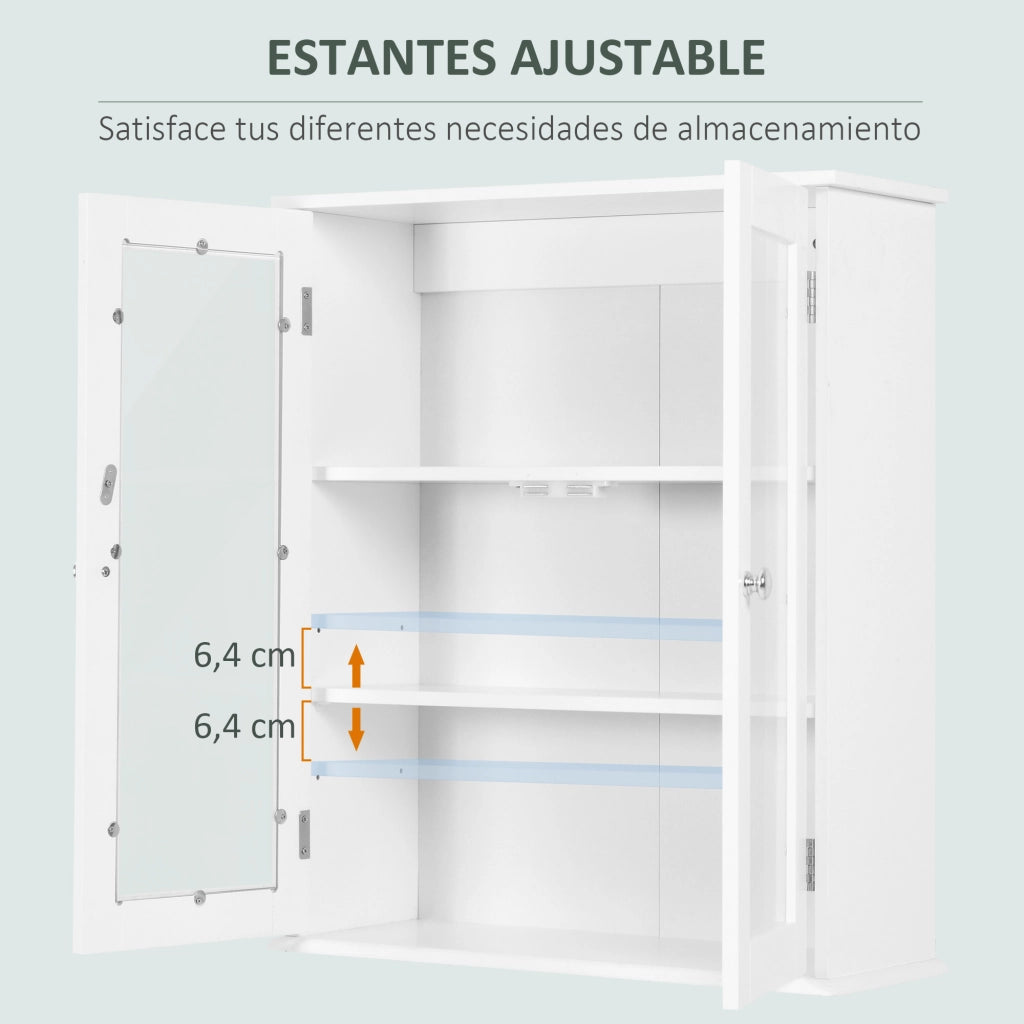 Mobile bagno pensile con ante a vetro ¨C zephmum ¨C 55x20x65 cm bianco